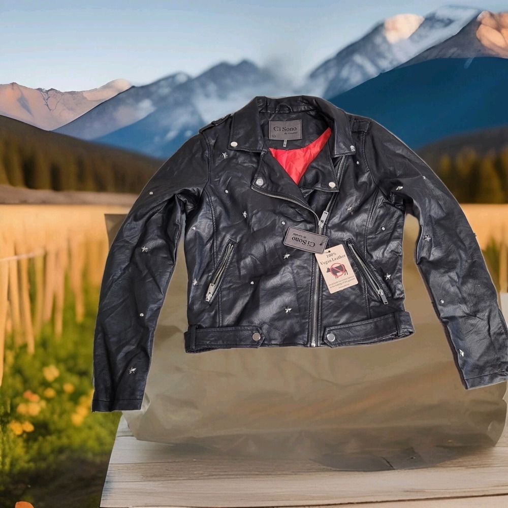 CI‎ SONO By CAVALINI Jacket Womens Large 100% Vegan Leather Lined Bomber Moto